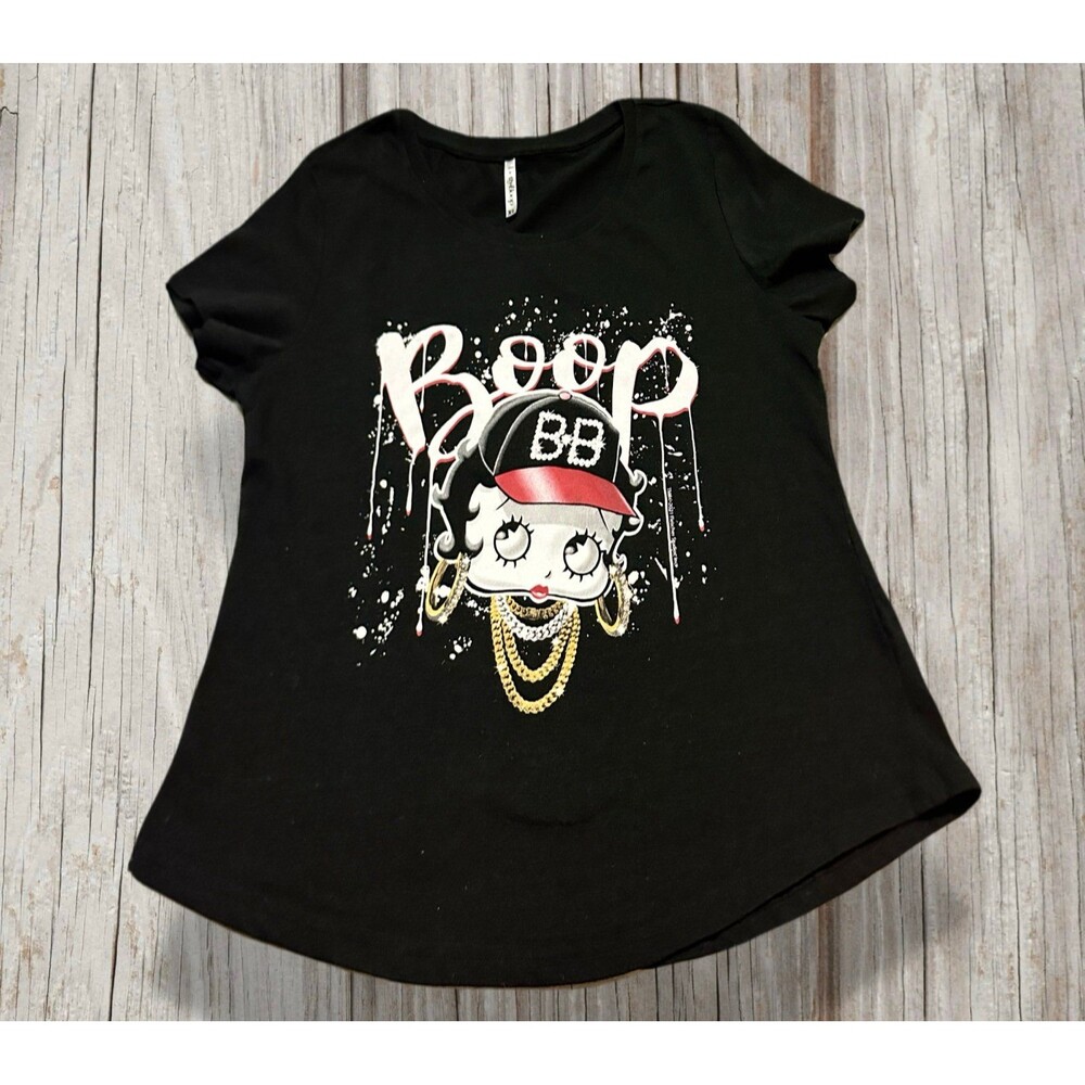 Betty Boop Black Short Sleeve Tee with Gold Chain Graphic XL
